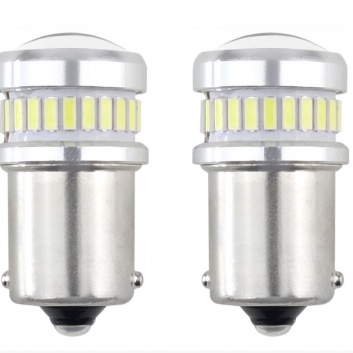 Autospuldzes  LED  CANBUS  3014  24SMD + 3030 6SMD  1156  BA15S  P21W  R10W  R5W  Balta 12V/24V (2gab)