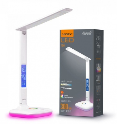 VIDEX  LED  dimmējama  galda  lampa  ar  pulksteni  VLE-TF05W-RGB