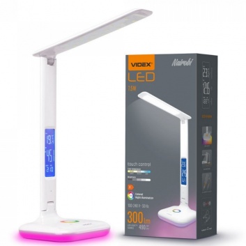 VIDEX  LED  dimmējama  galda  lampa  ar  pulksteni  VLE-TF05W-RGB