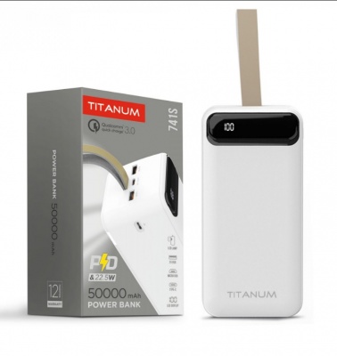 VIDEX  power  banka  50 000MAH TITANUM 741S 22.5W WHITE  TPB-741S-W , balta