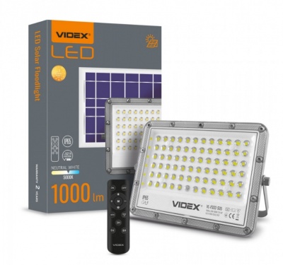 VIDEX  LED  proāžektors  uz saules  enerģijas  50W, 1000LM 5000K (BATERIJA LIFEPO4 10000 MAH 3.2V) (PANELIS 10W) VIDEX VL-FSO2-505