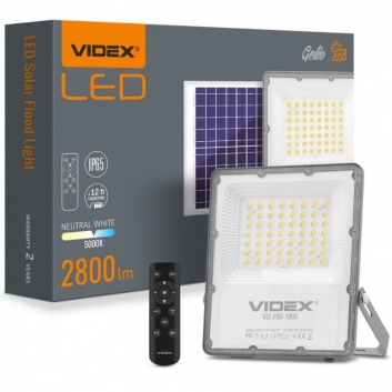 VIDEX  LED  proāžektors  uz saules  enerģijas  100W, 2800LM 5000K (BATERIJA LIFEPO4 30000 MAH 3.2V) (PANELIS 25W) VIDEX VL-FSO2-505