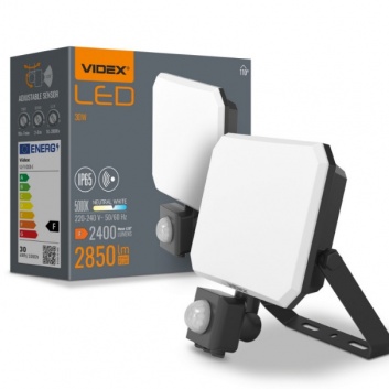 VIDEX  LED  prožektors  ar  sensoru  30W, 2400LM 5000K  VLE-F3-0305B-S