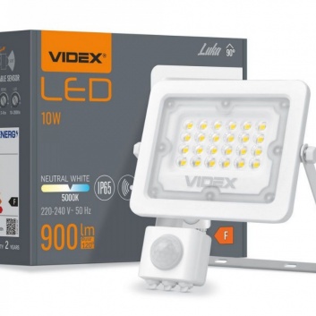 VIDEX  LED  prožektors  ar  sensoru  10W, 900LM 5000K  VLE-F2e-105W-S