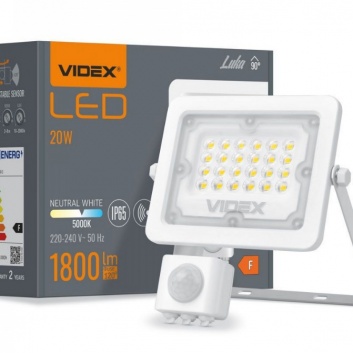 VIDEX  LED  prožektors  ar  sensoru  20W, 1800LM 5000K  VLE-F2e-205W-S