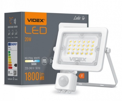 VIDEX  LED  prožektors  ar  sensoru  20W, 1800LM 5000K  VLE-F2e-205W-S