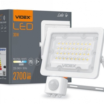 VIDEX  LED  prožektors  ar  sensoru  30W, 2700LM  5000K  VLE-F2e-305W-S