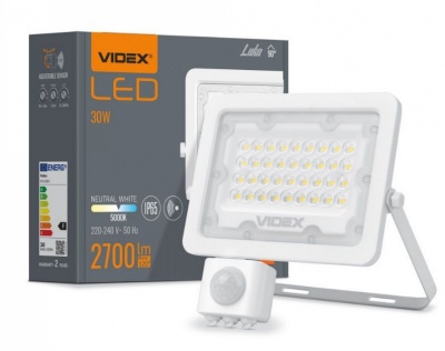 VIDEX  LED  prožektors  ar  sensoru  30W, 2700LM  5000K  VLE-F2e-305W-S