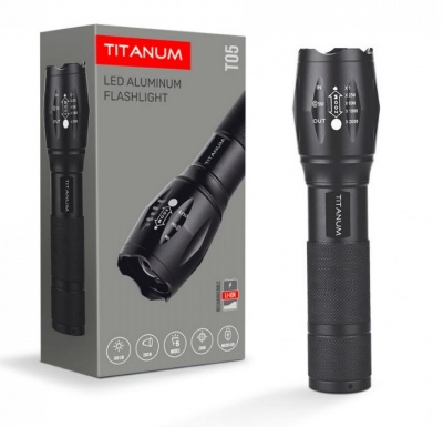 VIDEX  LED  lādējamais  lukturis  300LM  6500K, LI-ION 18650  1200MAH  VAI 3XAAA , TITANUM TLF-T05