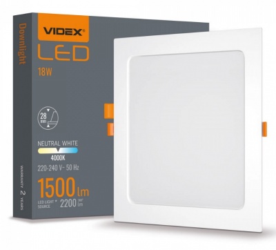 VIDEX  LED  iebūvējamais  gaismeklis  18W, 2200LM 4000K  VLE-DLBS-184