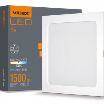 VIDEX  LED  iebūvējamais  gaismeklis  18W, 2200LM 4000K  VLE-DLBS-184