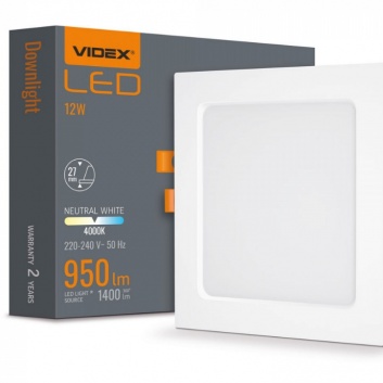 VIDEX  LED  iebūvējamais  gaismeklis  12W, 1400LM 4000K  VLE-DLBS-124