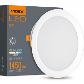 VIDEX  LED  iebūvējamais  gaismeklis  18W, 2100LM 4000K  VLE-DLBR-184
