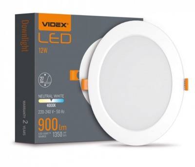 VIDEX  LED  iebūvējamais  gaismeklis  12W, 1350LM 4000K  VLE-DLBR-124