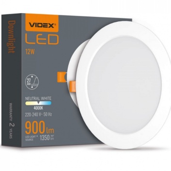 VIDEX  LED  iebūvējamais  gaismeklis  12W, 1350LM 4000K  VLE-DLBR-124