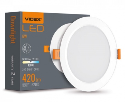 VIDEX  LED  iebūvējamais  gaismeklis  6W, 620LM 4000K  VLE-DLBR-064