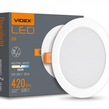 VIDEX  LED  iebūvējamais  gaismeklis  6W, 620LM 4000K  VLE-DLBR-064