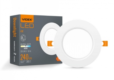 VIDEX  LED  iebūvējamais  gaismeklis  4W, 380LM 4000K  VLE-DLBR-044