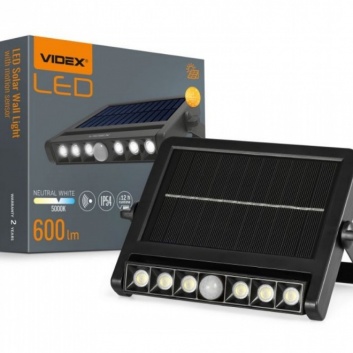 VIDEX  LED  prožektors  uz saules  enerģijas  6,4WH, 600LM 5000K, IP54, VIDEX VL-WLSO-025-S