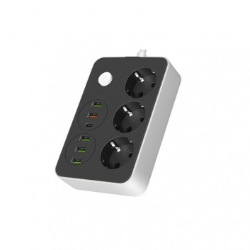 REMO  pagarinātājs 2m , melns  3x230V + 5x USB-A+1xUSB-C